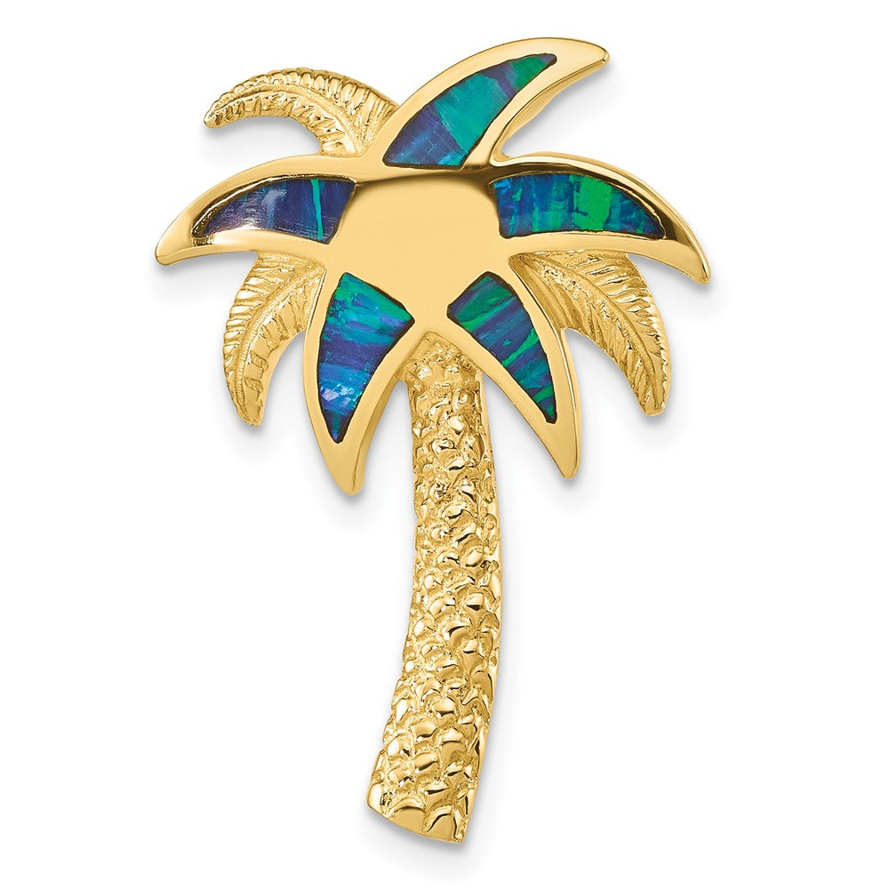 Image of ID 1 14k Yellow Gold Lab Created Opal Palm Tree Slide