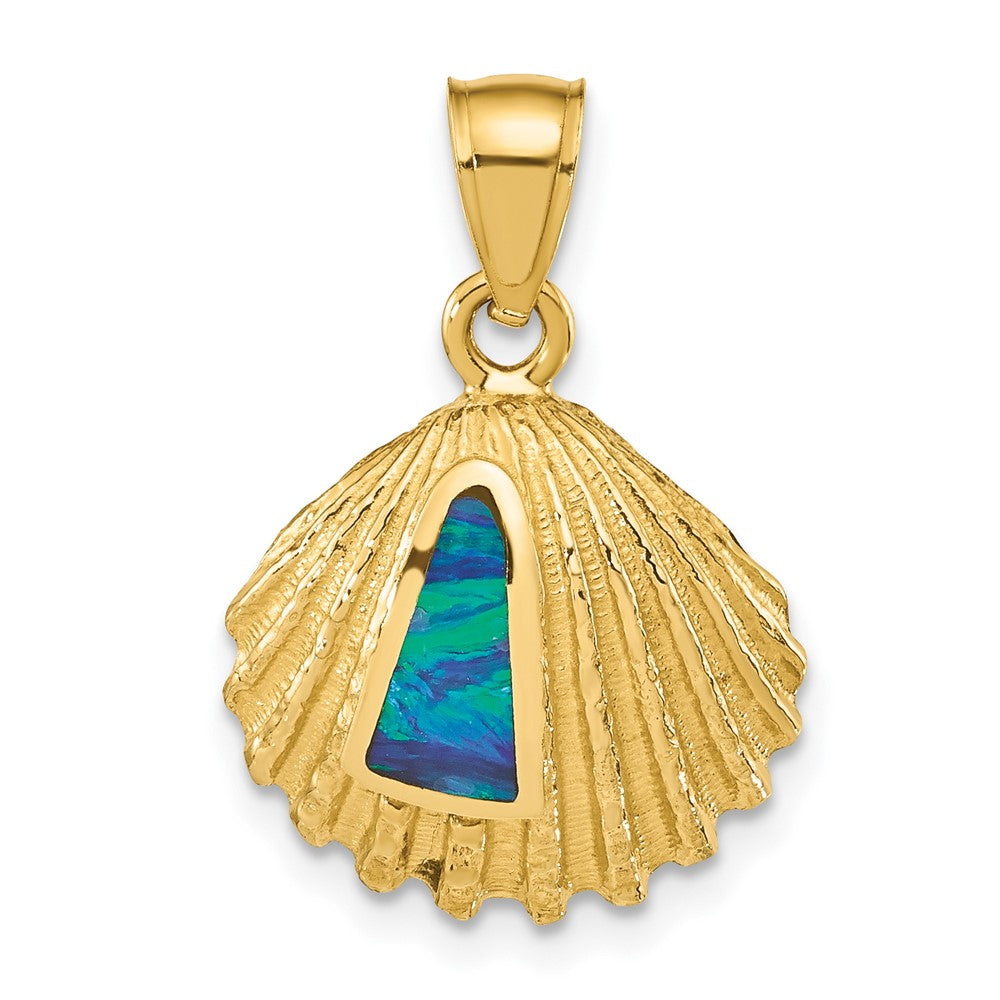 Image of ID 1 14k Yellow Gold Lab Created Opal Shell Pendant