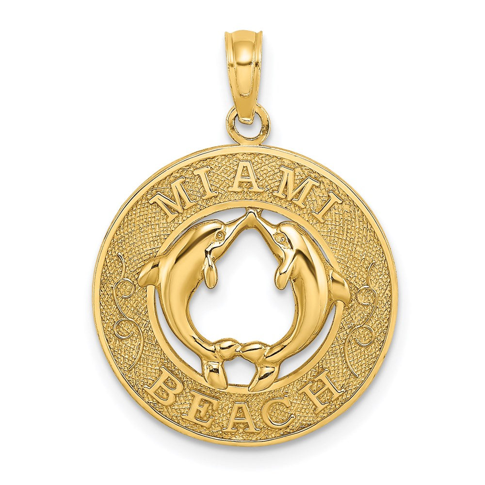 Image of ID 1 14k Yellow Gold MIAMI BEACH w/Dolphins Circle Charm