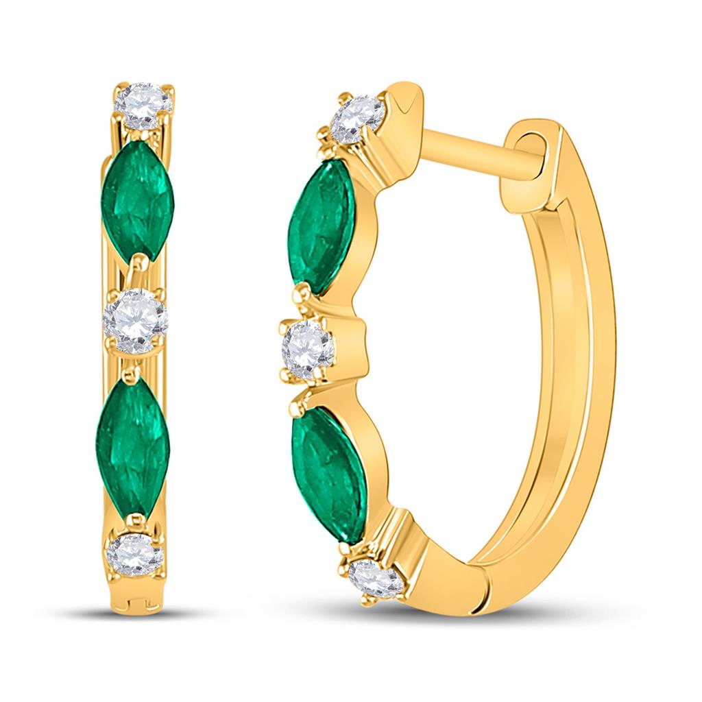 Image of ID 1 14k Yellow Gold Marquise Emerald Fashion Diamond Hoop Earrings 3/8 Cttw