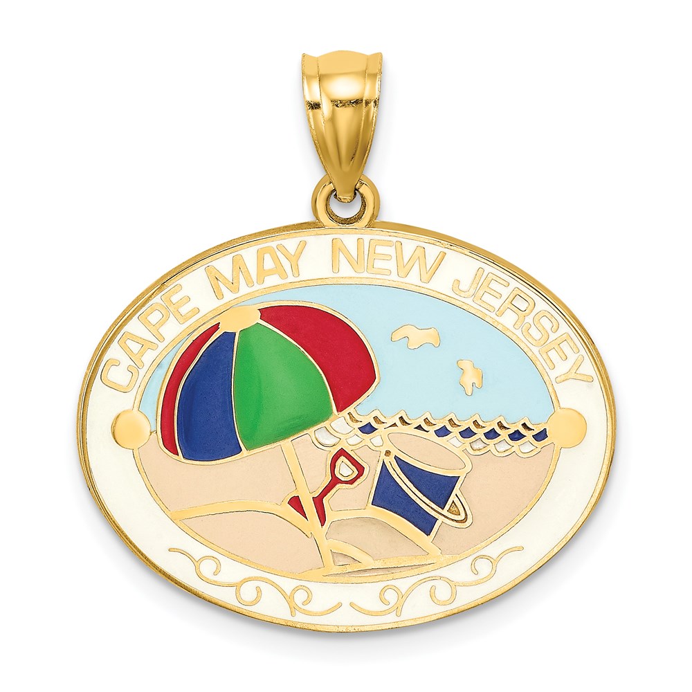 Image of ID 1 14k Yellow Gold Multi-Color Enamel CAPE MAY NEW JERSEY Beach Scene Charm