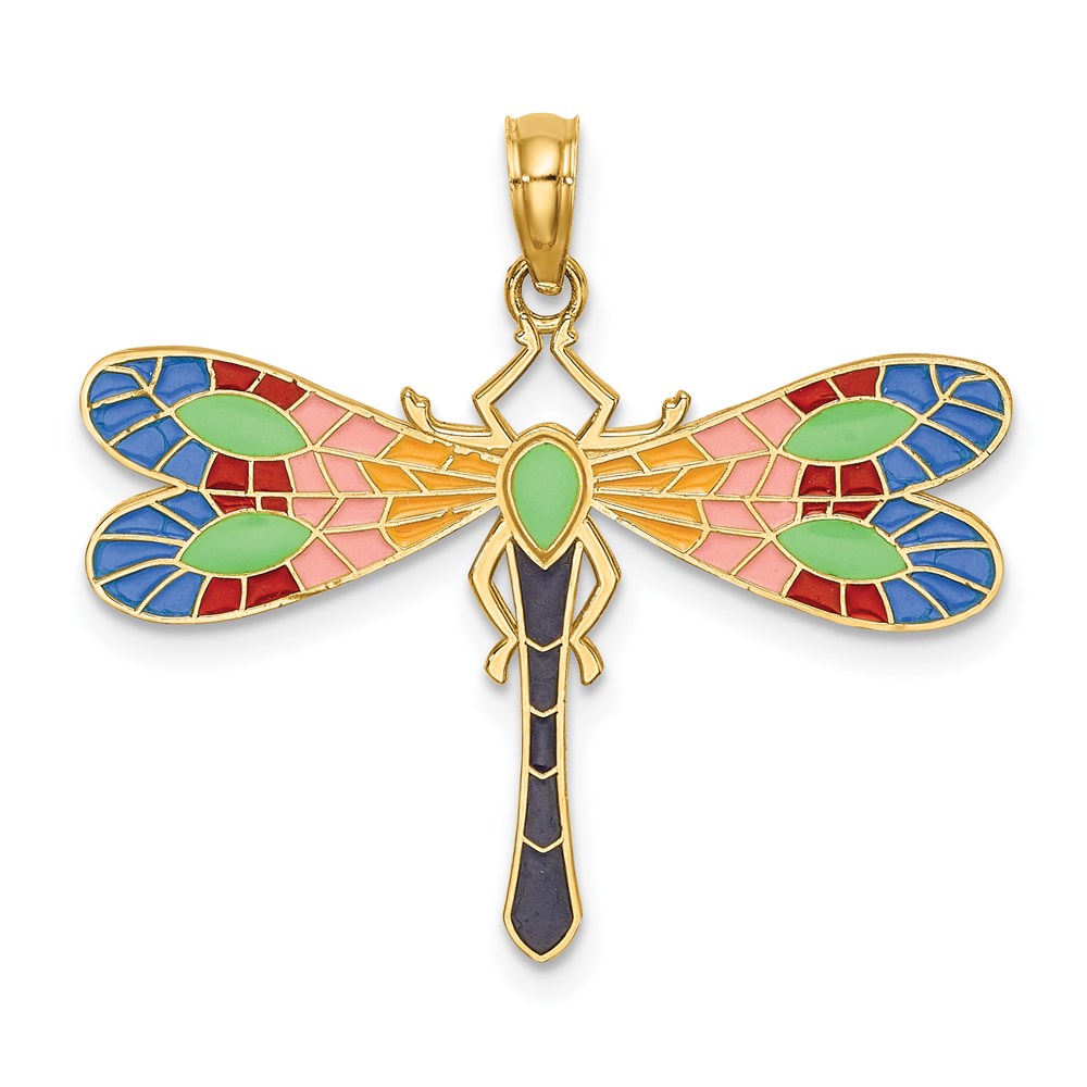 Image of ID 1 14k Yellow Gold Multi Color Enamel Dragonfly Charm