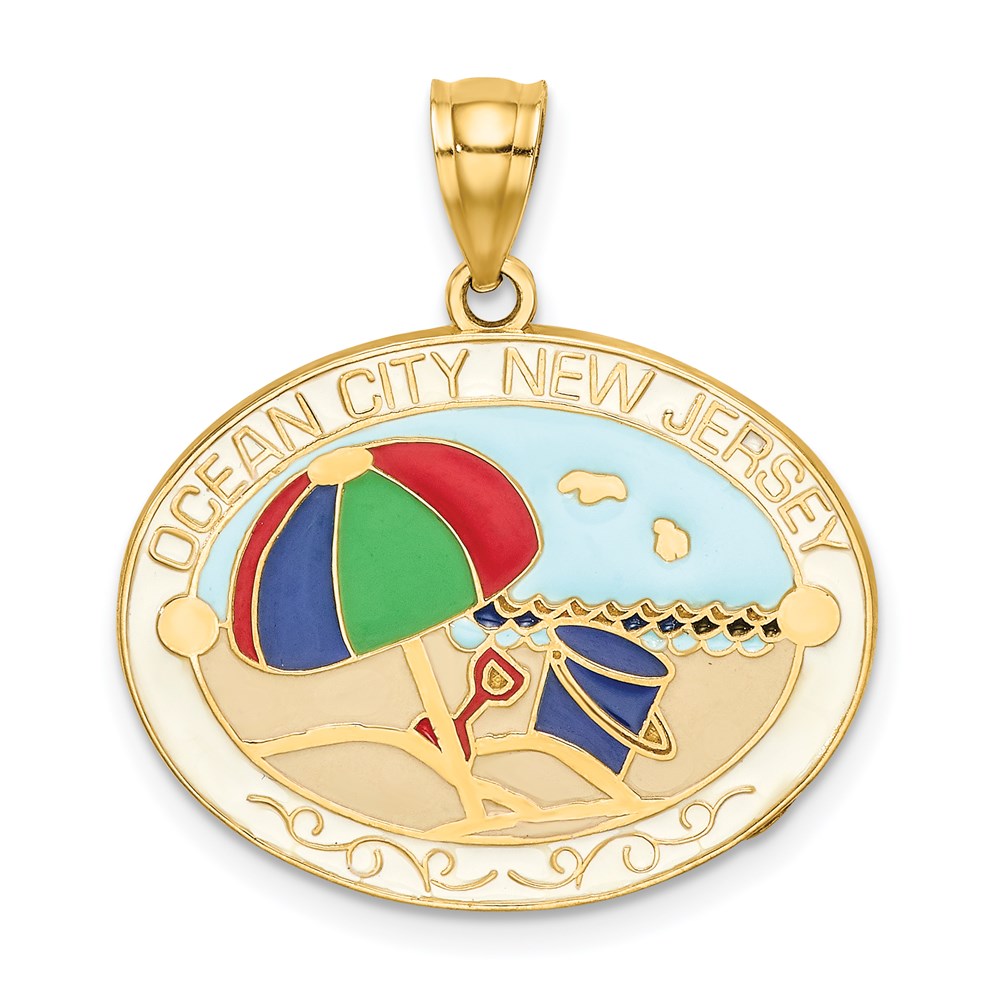 Image of ID 1 14k Yellow Gold Multi-Color Enamel OCEAN CITY NEW JERSEY Beach Charm