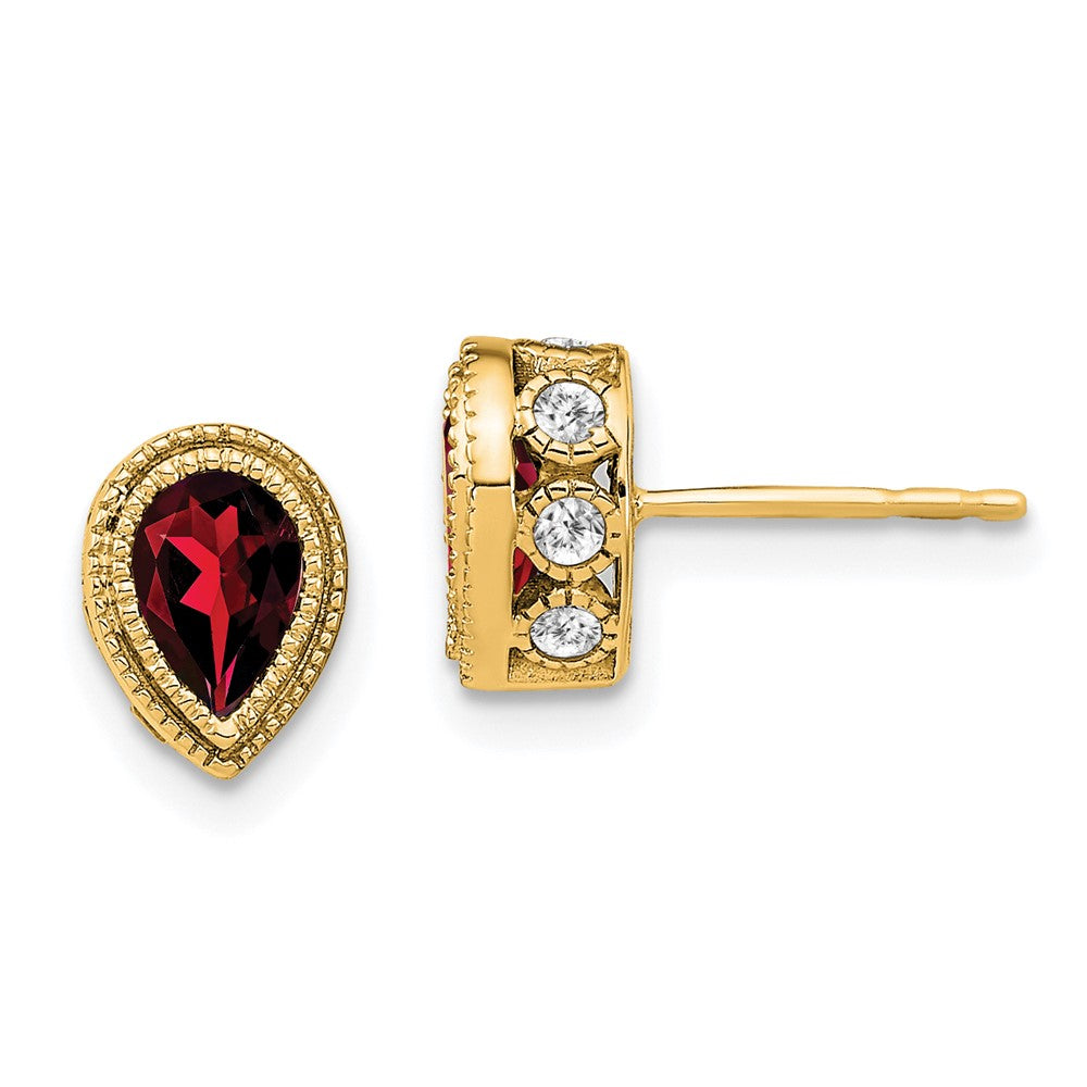 Image of ID 1 14k Yellow Gold Pear Garnet and Real Diamond Earrings