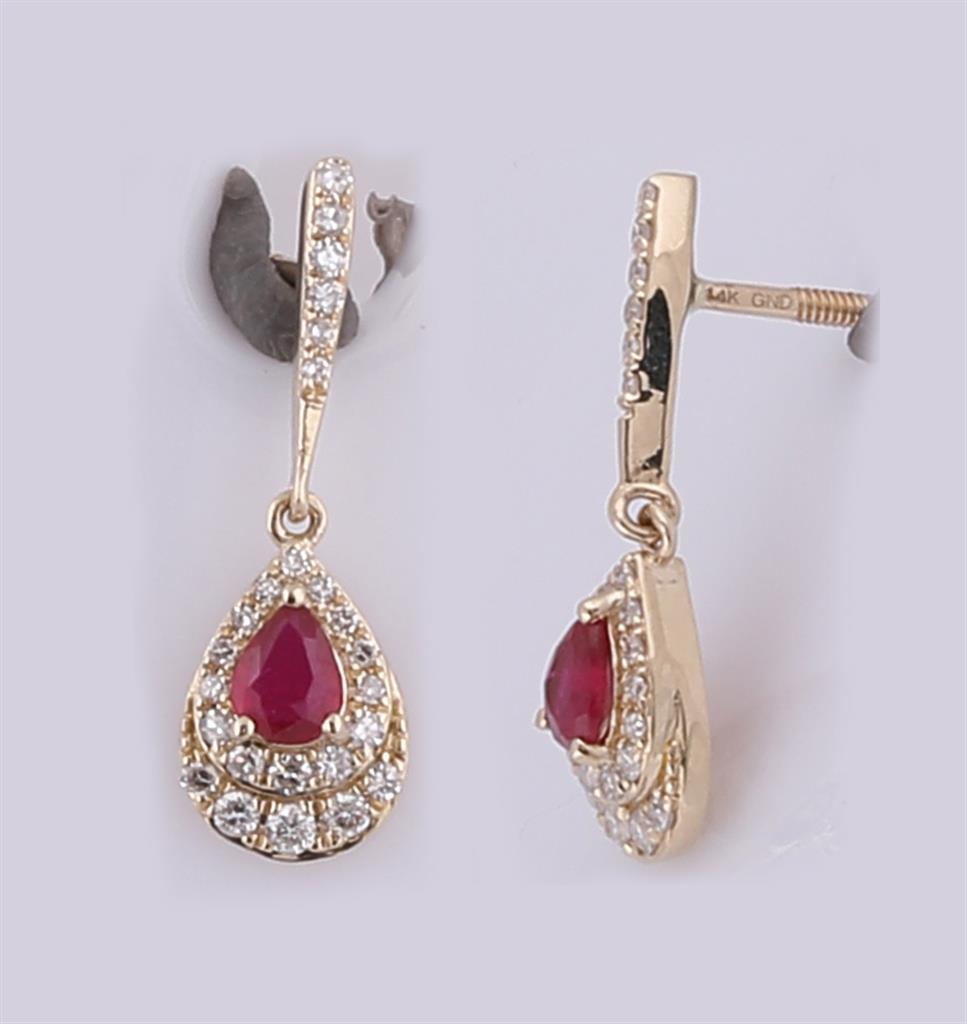 Image of ID 1 14k Yellow Gold Pear Ruby Teardrop Dangle Earrings 5/8 Cttw