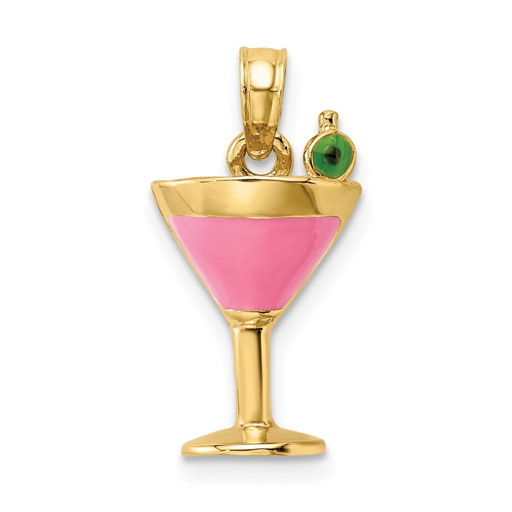 Image of ID 1 14k Yellow Gold Pink Enameled Cosmo Martini w/Olive Charm