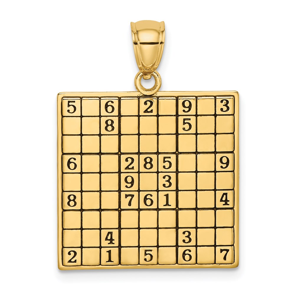 Image of ID 1 14k Yellow Gold Polished Antiqued Sudoku Game Board Charm