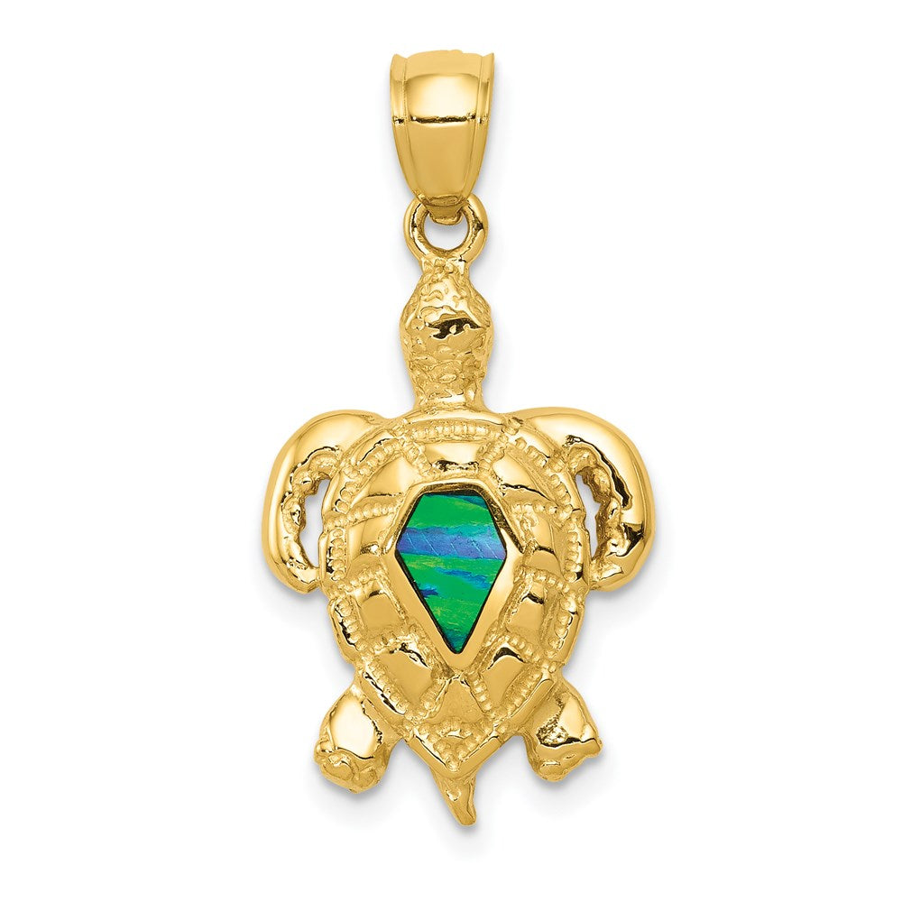 Image of ID 1 14k Yellow Gold Polished Created Blue Opal Turtle Pendant