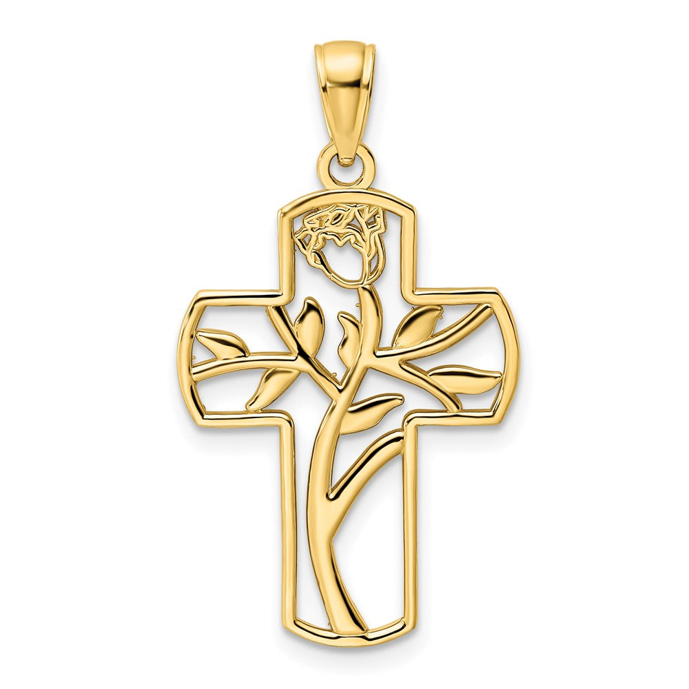 Image of ID 1 14k Yellow Gold Polished Flower Design Cross Pendant