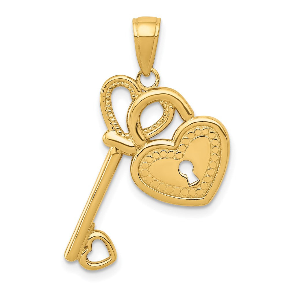 Image of ID 1 14k Yellow Gold Polished Heart Key and Lock Charm