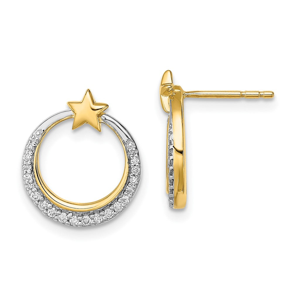 Image of ID 1 14k Yellow Gold Polished Moon and Stars Real Diamond Post Earrings