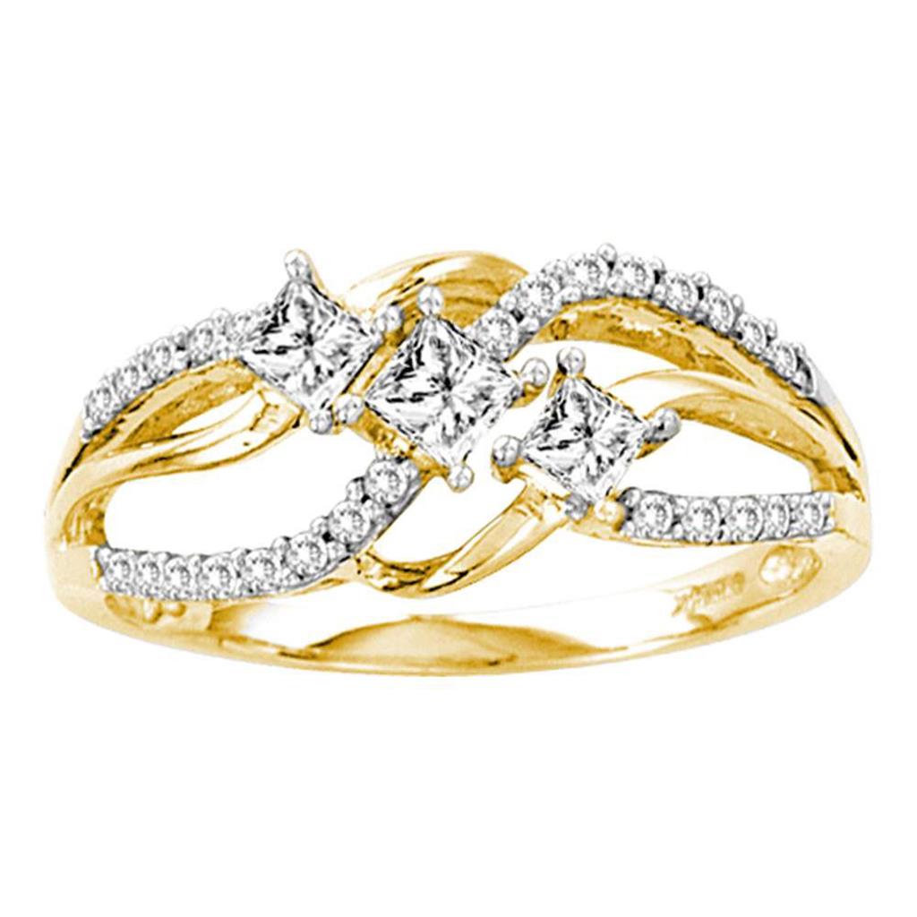 Image of ID 1 14k Yellow Gold Princess Diamond 3-stone Bridal Engagement Ring 1/2 Cttw