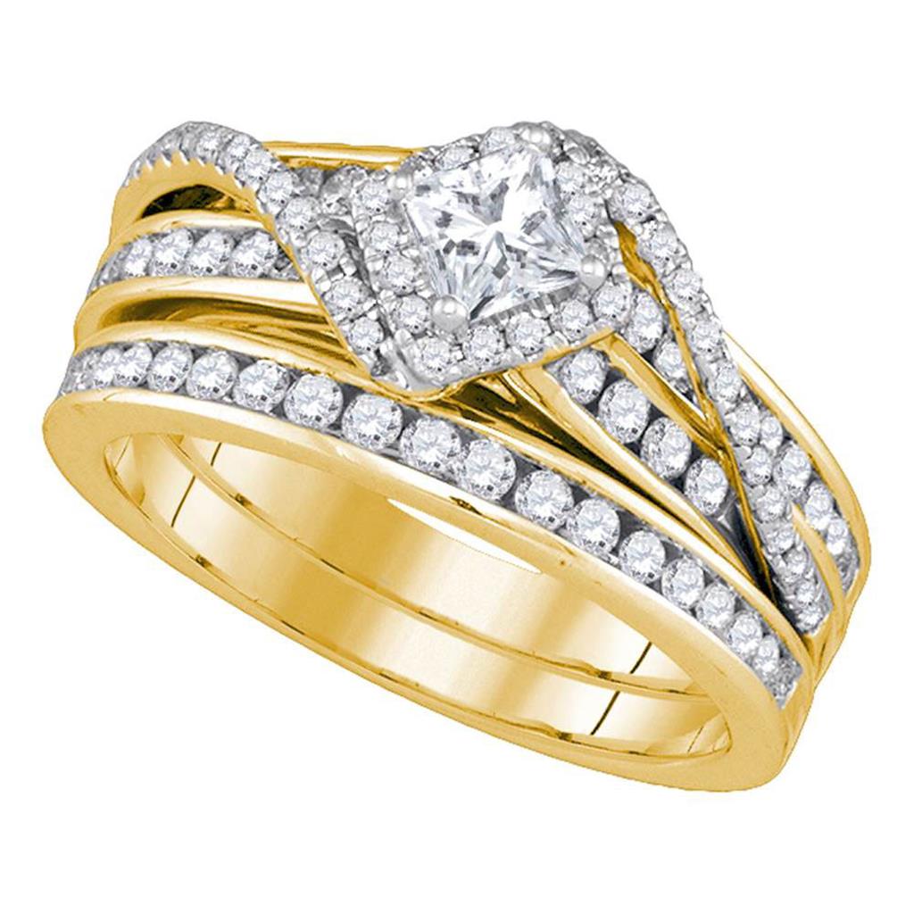 Image of ID 1 14k Yellow Gold Princess Diamond Bridal Wedding Ring Set 1-1/4 Cttw (Certified)