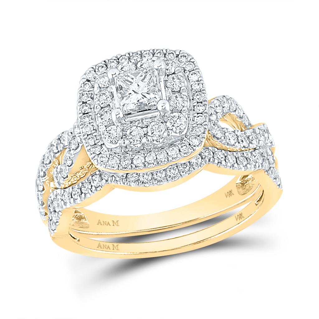 Image of ID 1 14k Yellow Gold Princess Diamond Bridal Wedding Ring Set 1-1/5 Cttw (Certified)