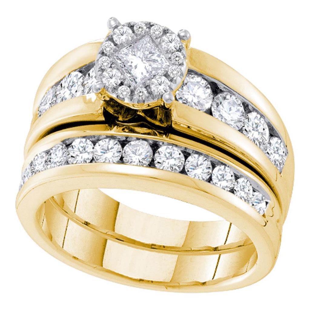 Image of ID 1 14k Yellow Gold Princess Diamond Bridal Wedding Ring Set 1-3/4 Cttw