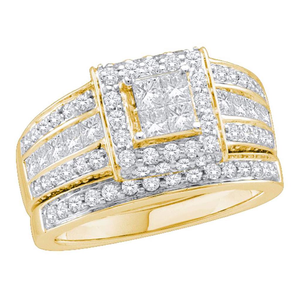 Image of ID 1 14k Yellow Gold Princess Diamond Bridal Wedding Ring Set 1-5/8 Cttw