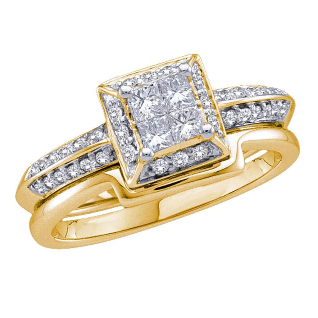 Image of ID 1 14k Yellow Gold Princess Diamond Bridal Wedding Ring Set 1/2 Cttw
