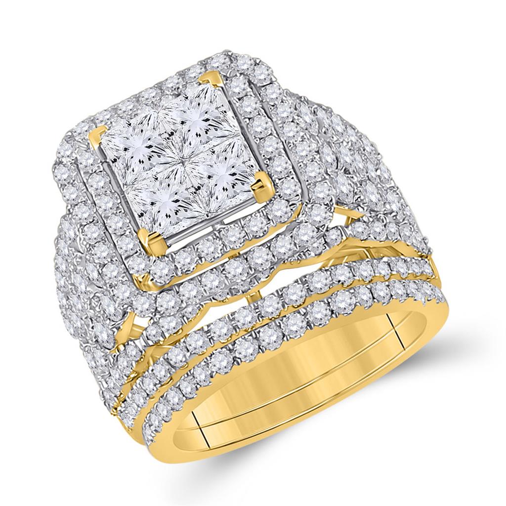 Image of ID 1 14k Yellow Gold Princess Diamond Bridal Wedding Ring Set 5 Cttw