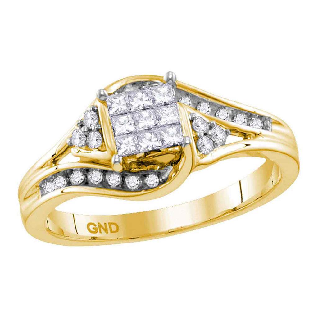 Image of ID 1 14k Yellow Gold Princess Diamond Cluster Bridal Engagement Ring 1/3 Cttw