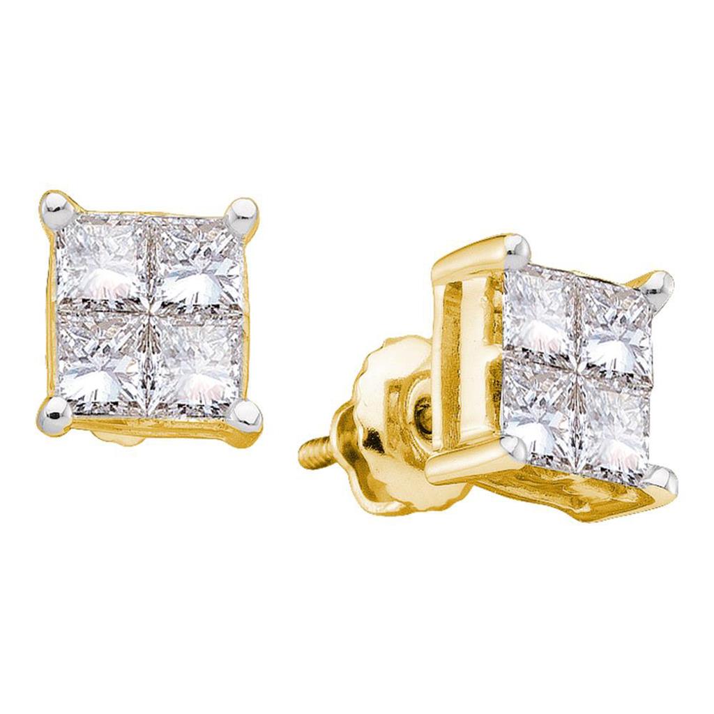 Image of ID 1 14k Yellow Gold Princess Diamond Cluster Stud Earrings 1/3 Cttw