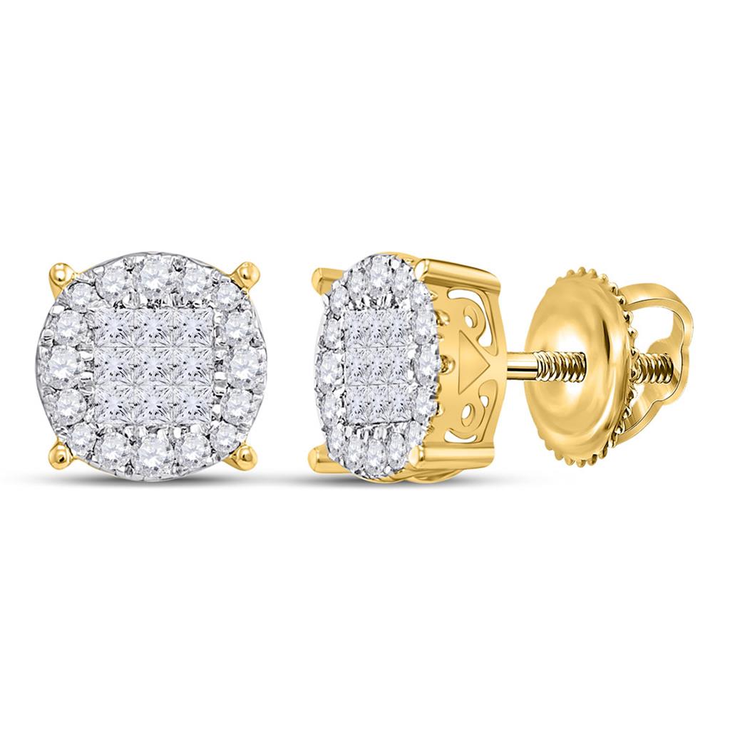 Image of ID 1 14k Yellow Gold Princess Diamond Fashion Cluster Earrings 1/2 Cttw