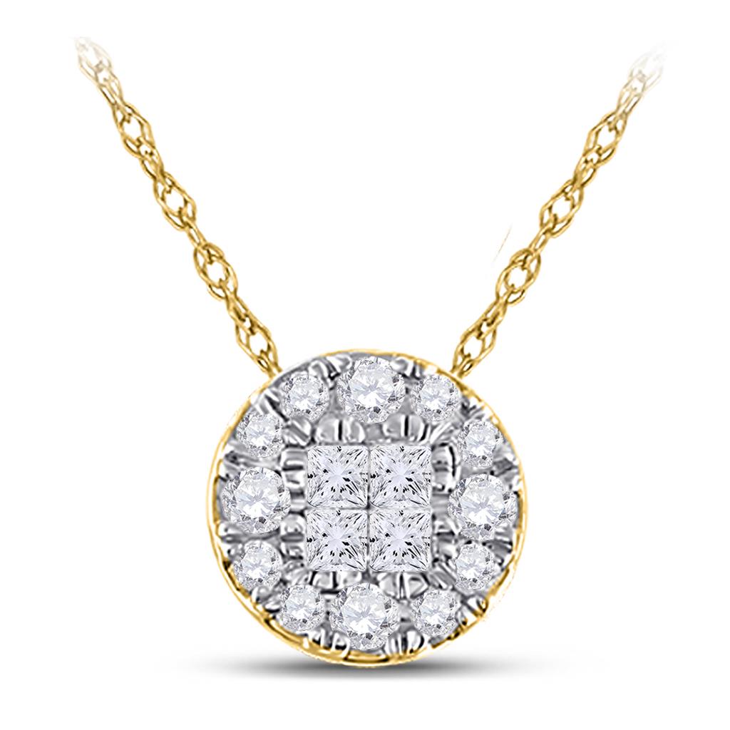 Image of ID 1 14k Yellow Gold Princess Diamond Fashion Cluster Pendant 1/4 Cttw