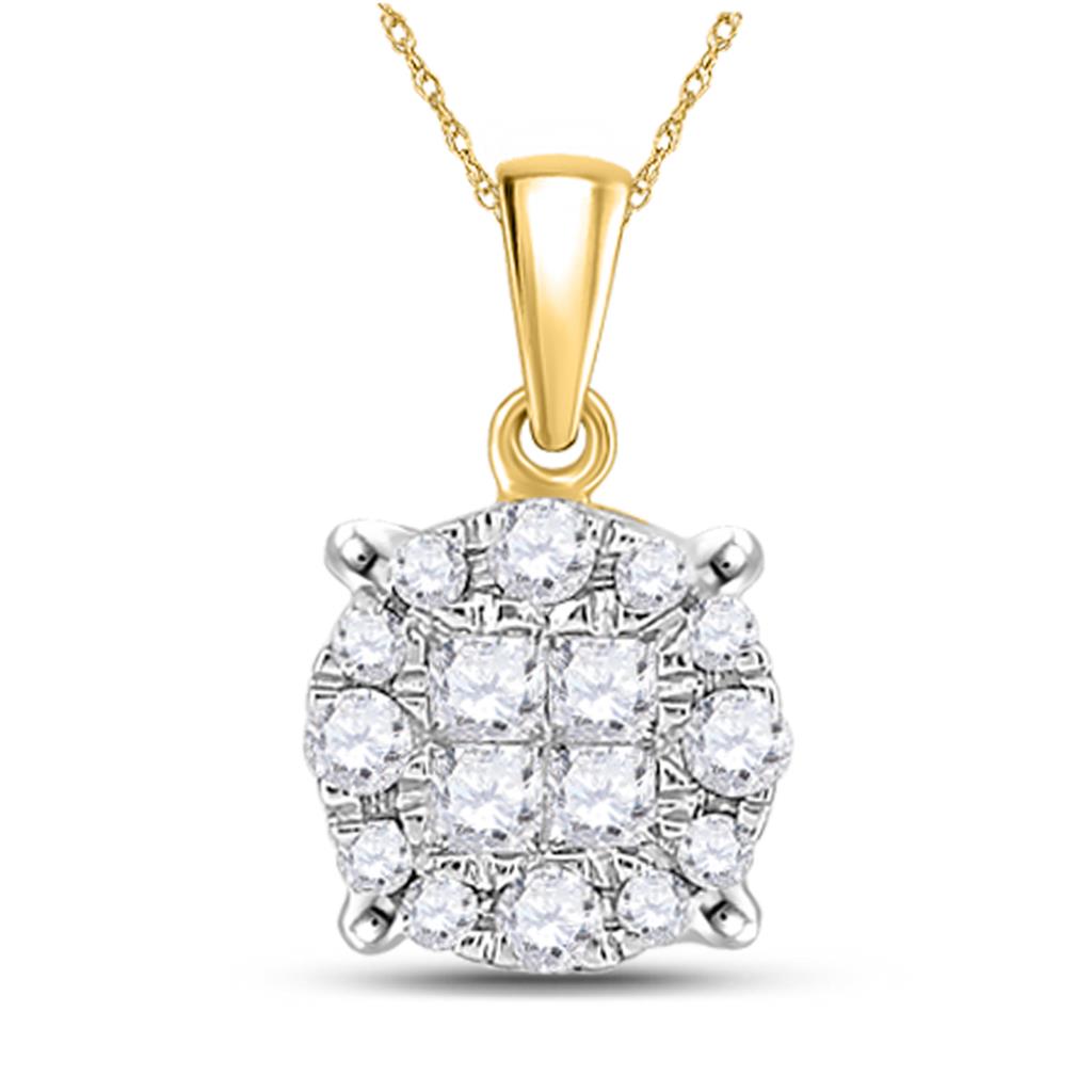 Image of ID 1 14k Yellow Gold Princess Diamond Fashion Cluster Pendant 1/6 Cttw