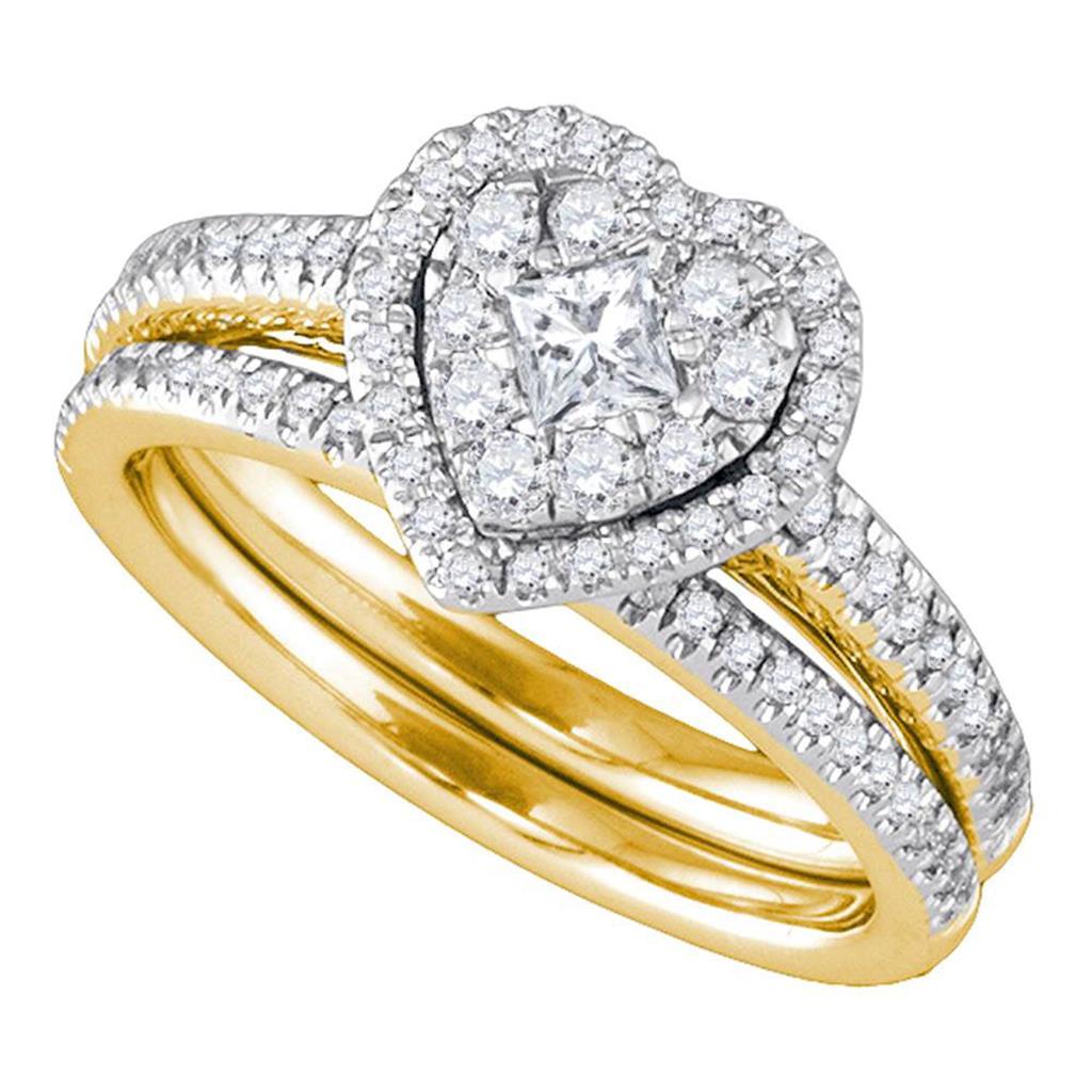 Image of ID 1 14k Yellow Gold Princess Diamond Heart Bridal Wedding Ring Set 3/4 Cttw