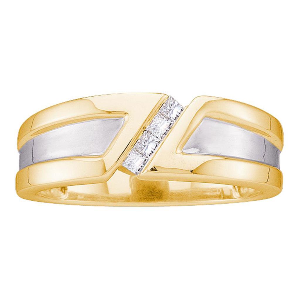 Image of ID 1 14k Yellow Gold Princess Diamond Single Row Two-tone Wedding Band Ring 1/6 Cttw