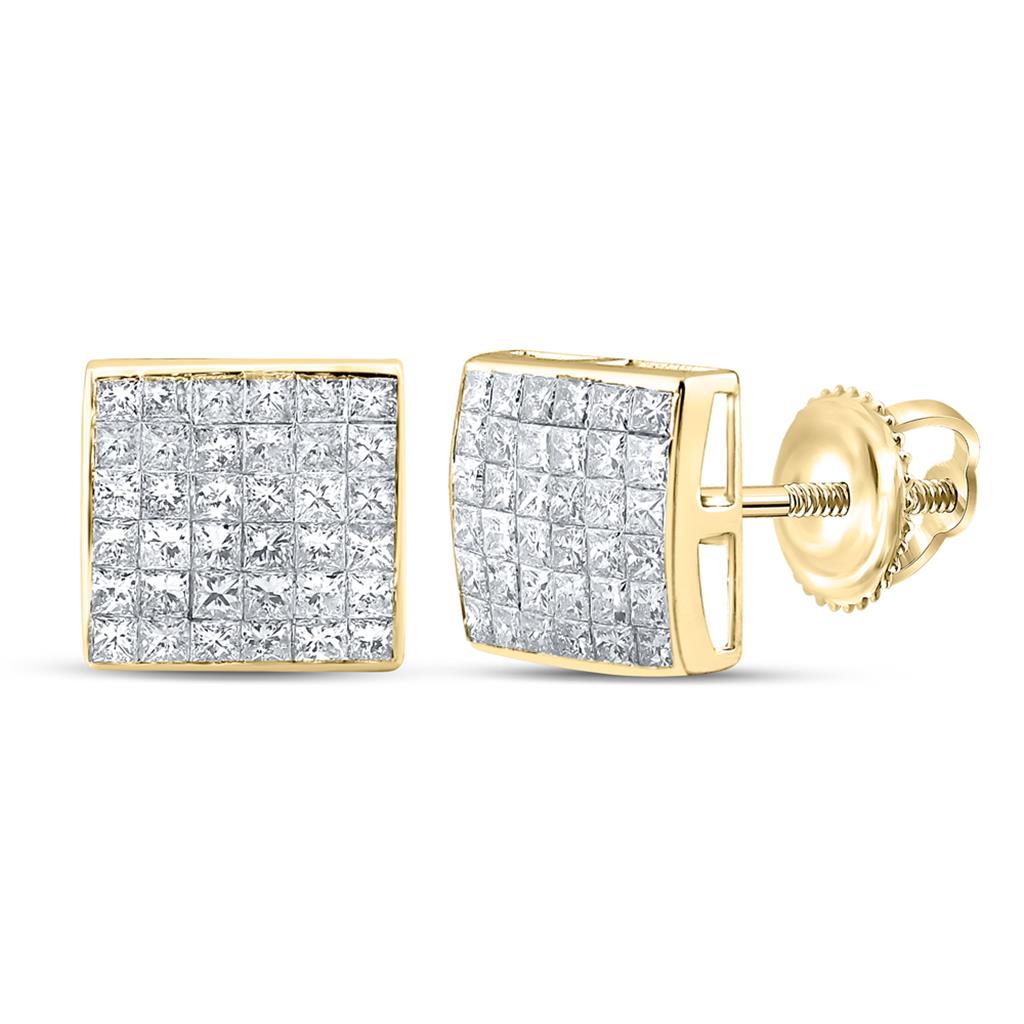 Image of ID 1 14k Yellow Gold Princess Diamond Square Cluster Earrings 2 Cttw