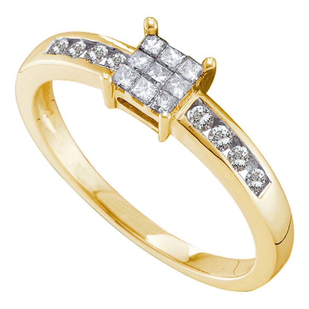 Image of ID 1 14k Yellow Gold Princess Diamond Square Cluster Ring 1/4 Cttw