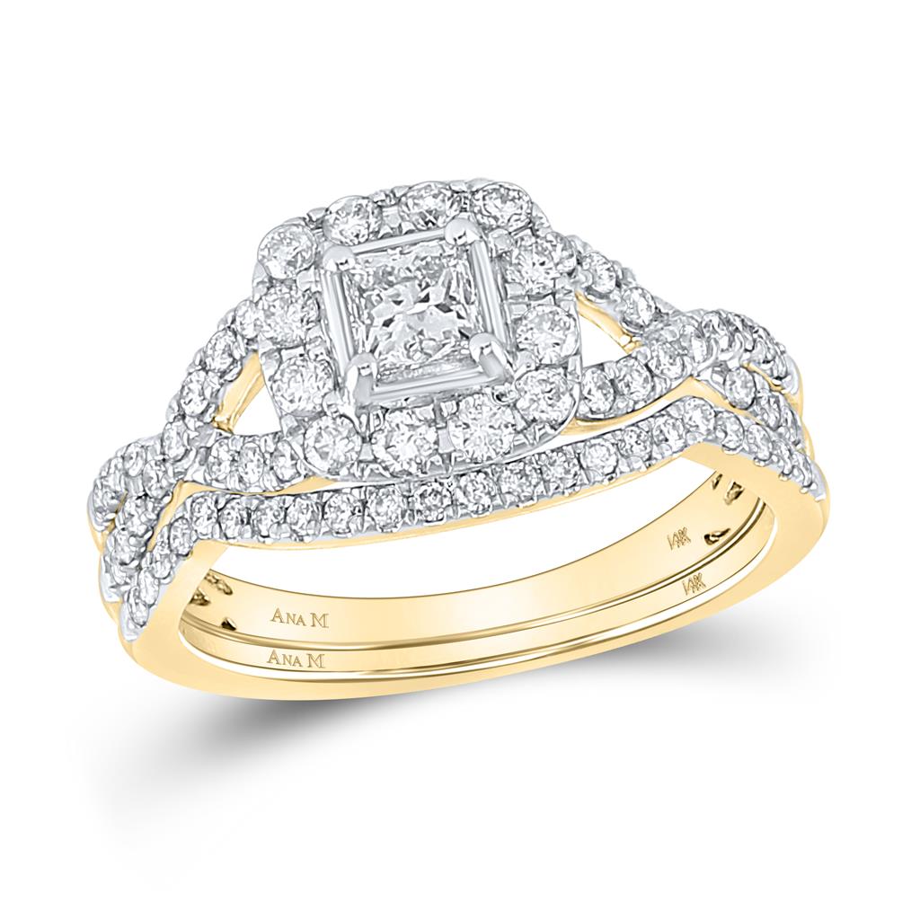 Image of ID 1 14k Yellow Gold Princess Diamond Twist Bridal Wedding Ring Set 1 Ctw (Certified)