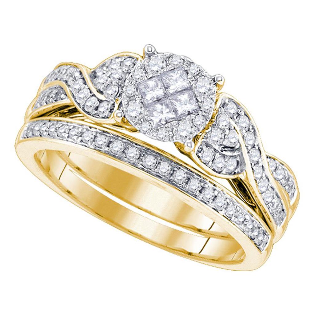 Image of ID 1 14k Yellow Gold Princess Round Diamond Bridal Wedding Ring Set 5/8 Cttw