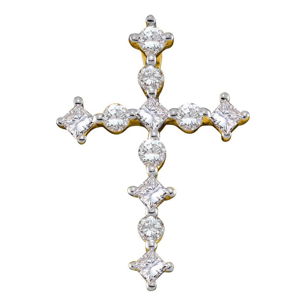 Image of ID 1 14k Yellow Gold Princess Round Diamond Cross Religious Pendant 1/2 Cttw