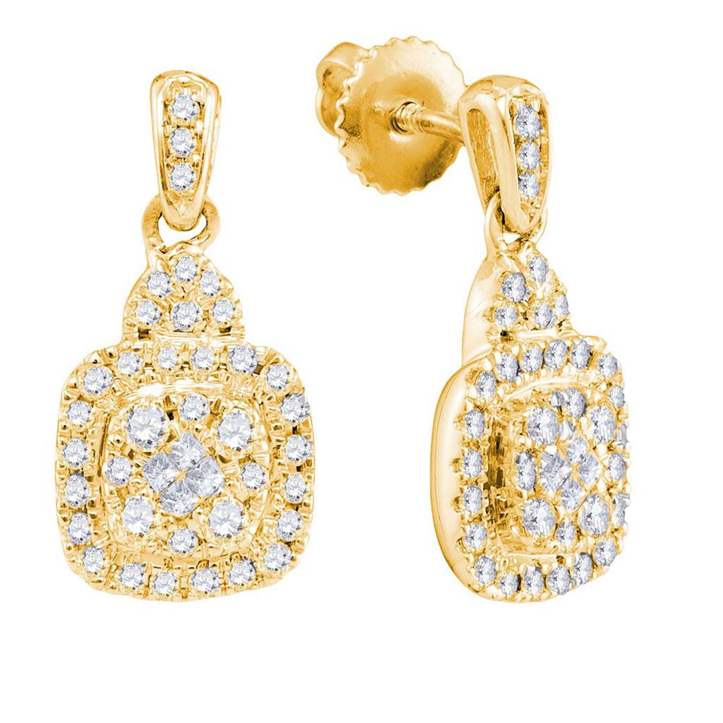Image of ID 1 14k Yellow Gold Princess Round Diamond Square Dangle Earrings 1/2 Cttw