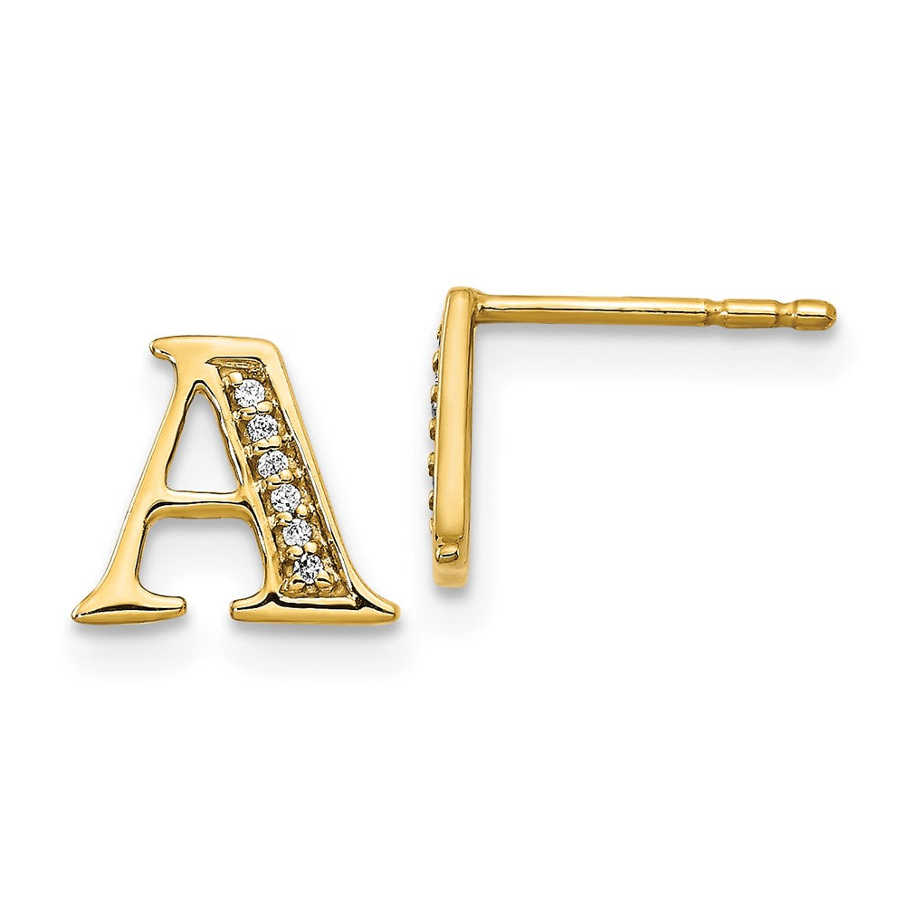 Image of ID 1 14k Yellow Gold Real Diamond Initial A Earrings