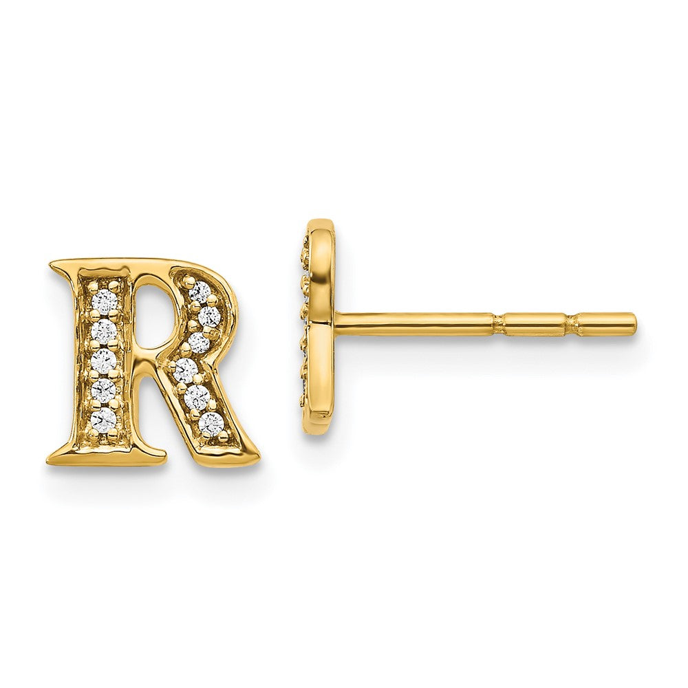 Image of ID 1 14k Yellow Gold Real Diamond Initial R Earrings