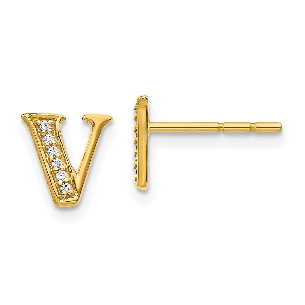 Image of ID 1 14k Yellow Gold Real Diamond Initial V Earrings