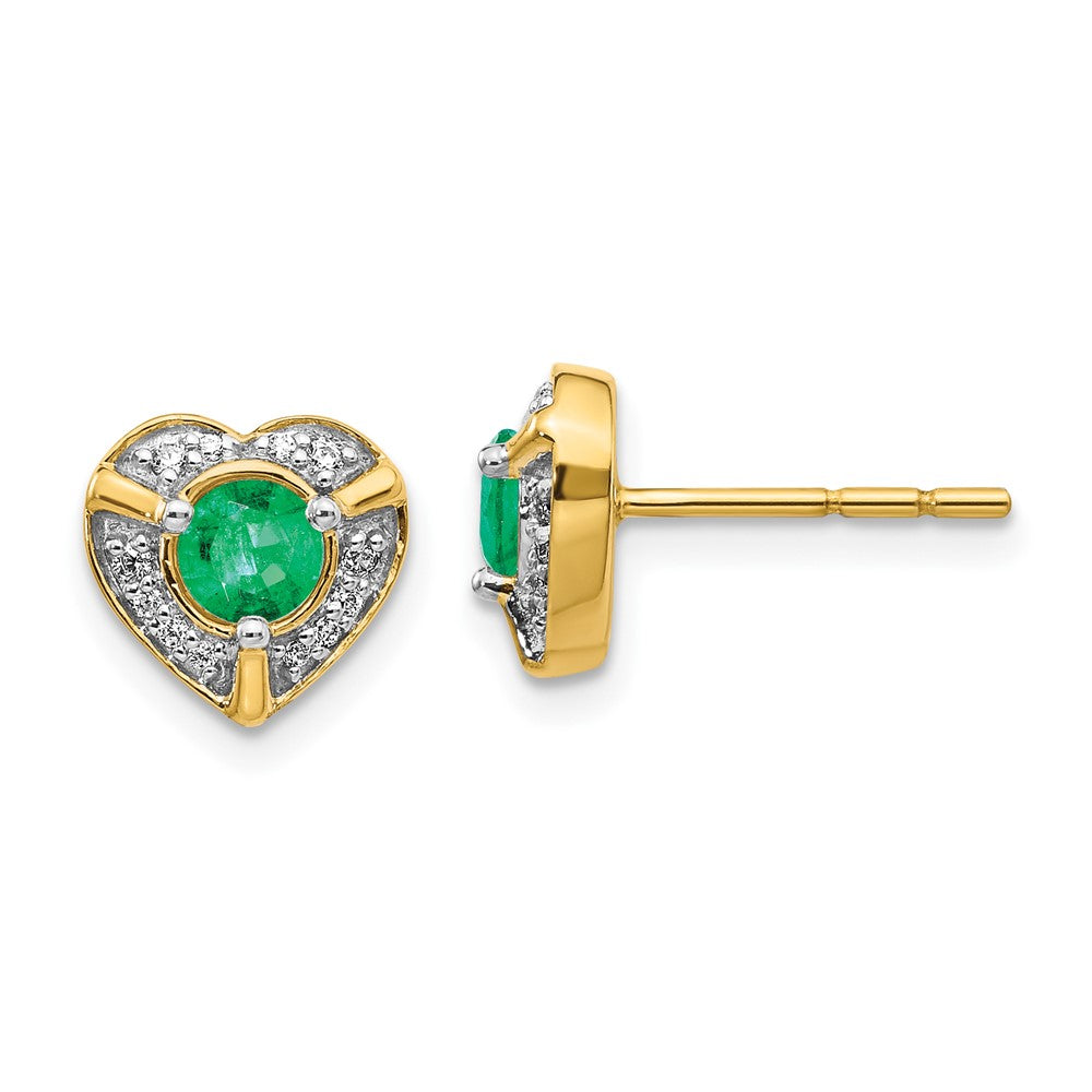 Image of ID 1 14k Yellow Gold Real Diamond and Emerald Fancy Heart Earrings
