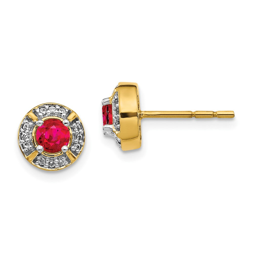 Image of ID 1 14k Yellow Gold Real Diamond and Ruby Fancy Halo Earrings