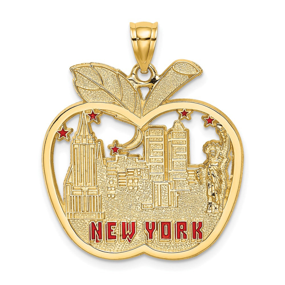 Image of ID 1 14k Yellow Gold Red Enamel NEW YORK Apple w/NY Skyline Charm