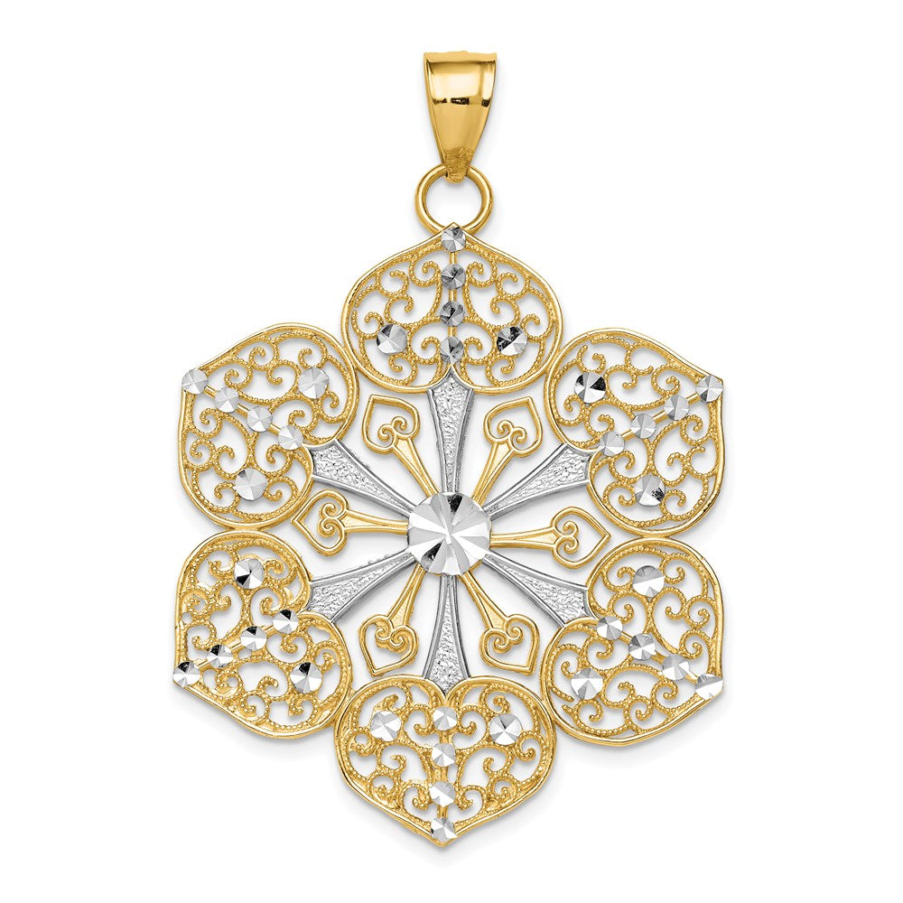 Image of ID 1 14k Yellow Gold Rhodium Diamond Cut Filigree Pendant