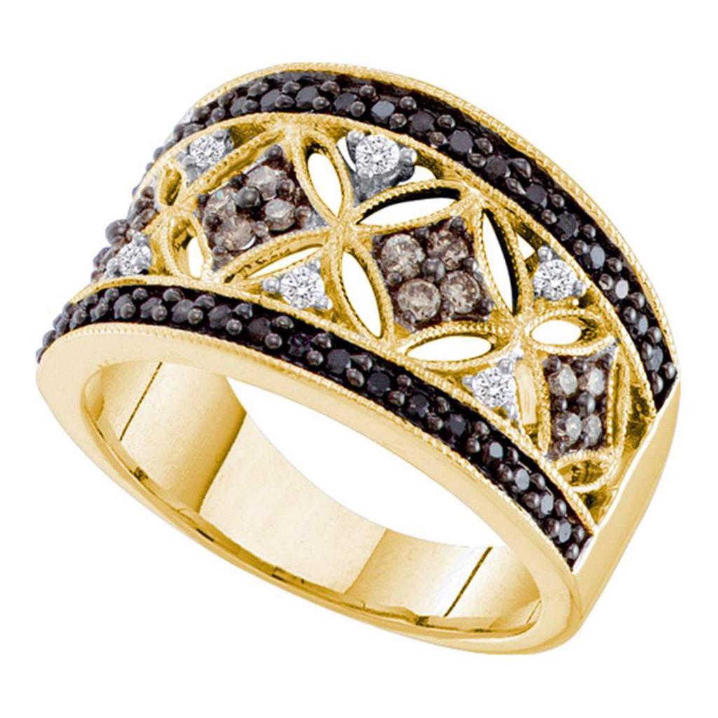 Image of ID 1 14k Yellow Gold Round Black Brown Diamond Band Ring 1/2 Cttw