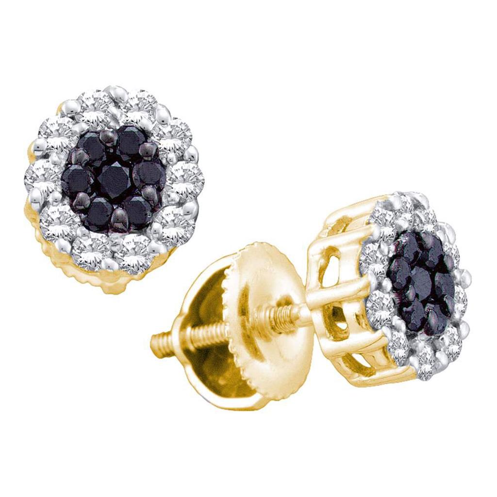 Image of ID 1 14k Yellow Gold Round Black Diamond Cluster Earrings 1/2 Cttw