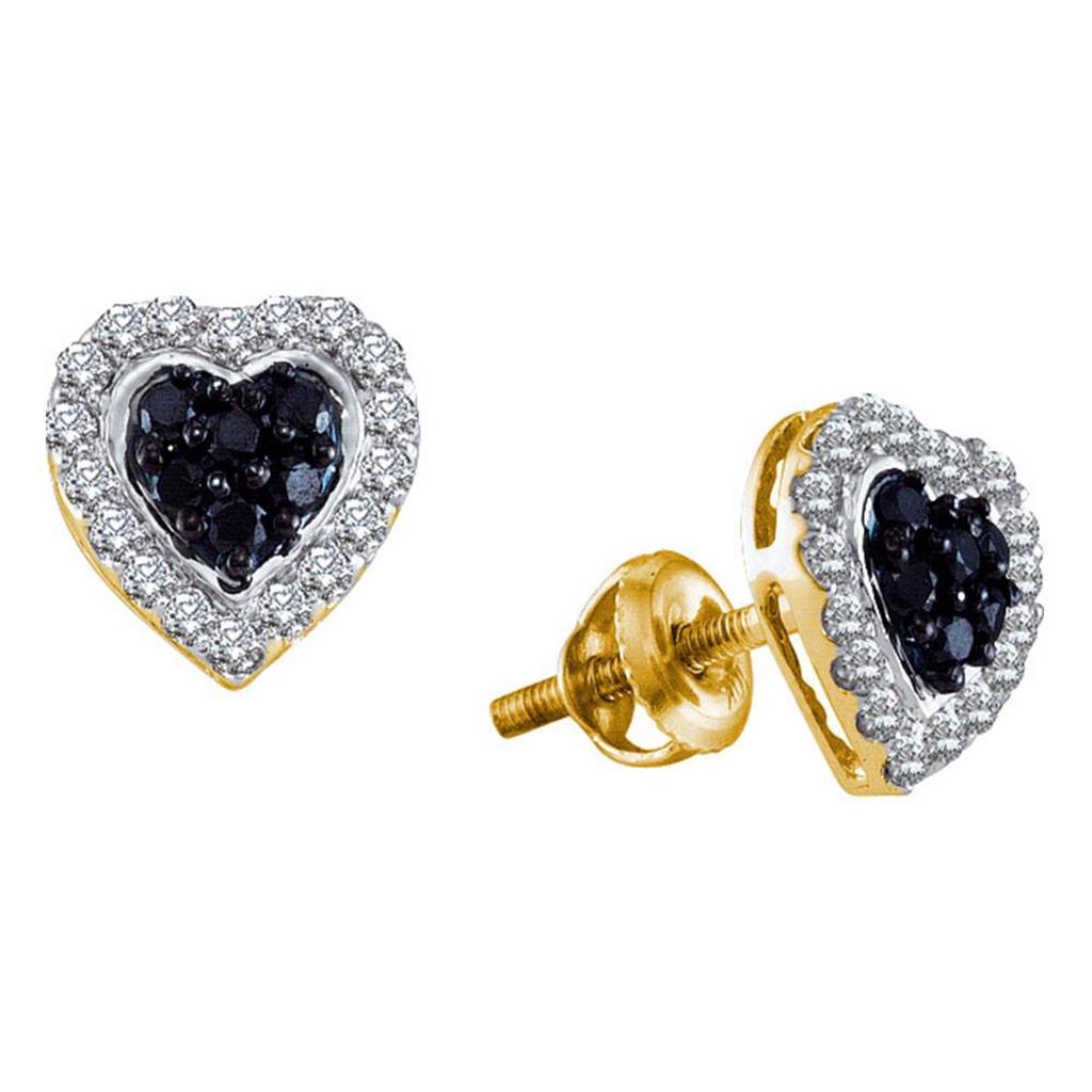 Image of ID 1 14k Yellow Gold Round Black Diamond Heart Earrings 1/3 Cttw