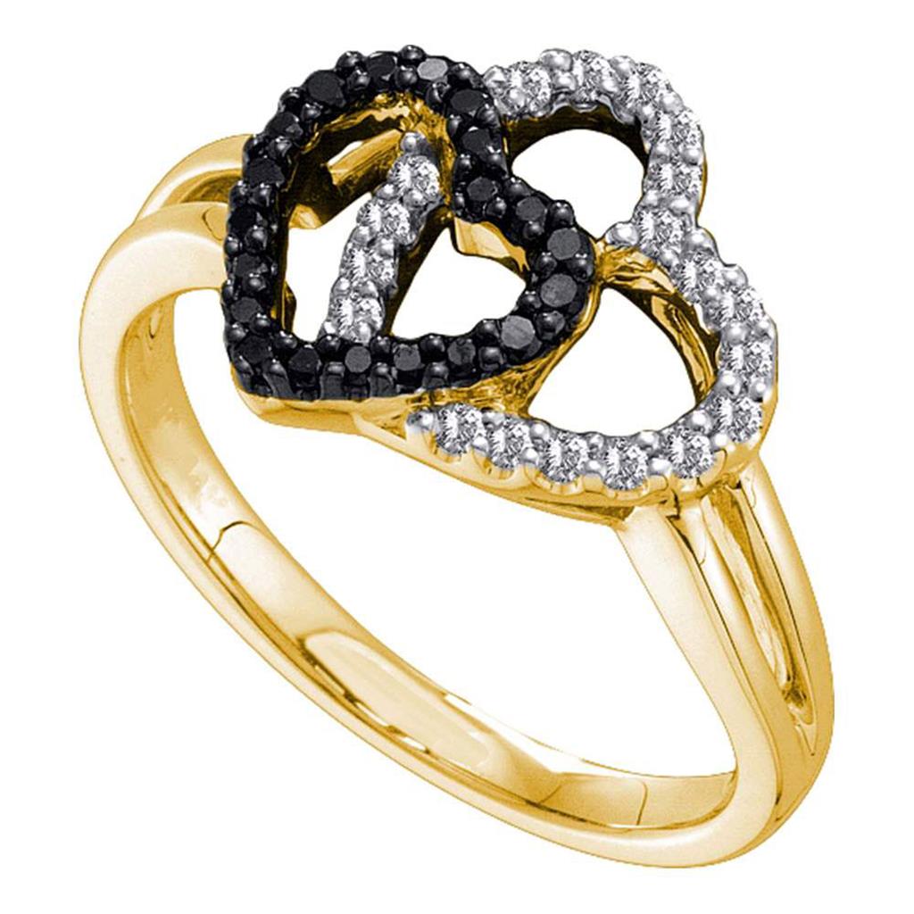 Image of ID 1 14k Yellow Gold Round Black Diamond Heart Ring 1/4 Cttw