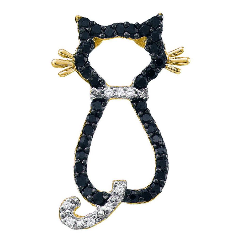 Image of ID 1 14k Yellow Gold Round Black Diamond Kitty Cat Fashion Pendant 1/5 Cttw