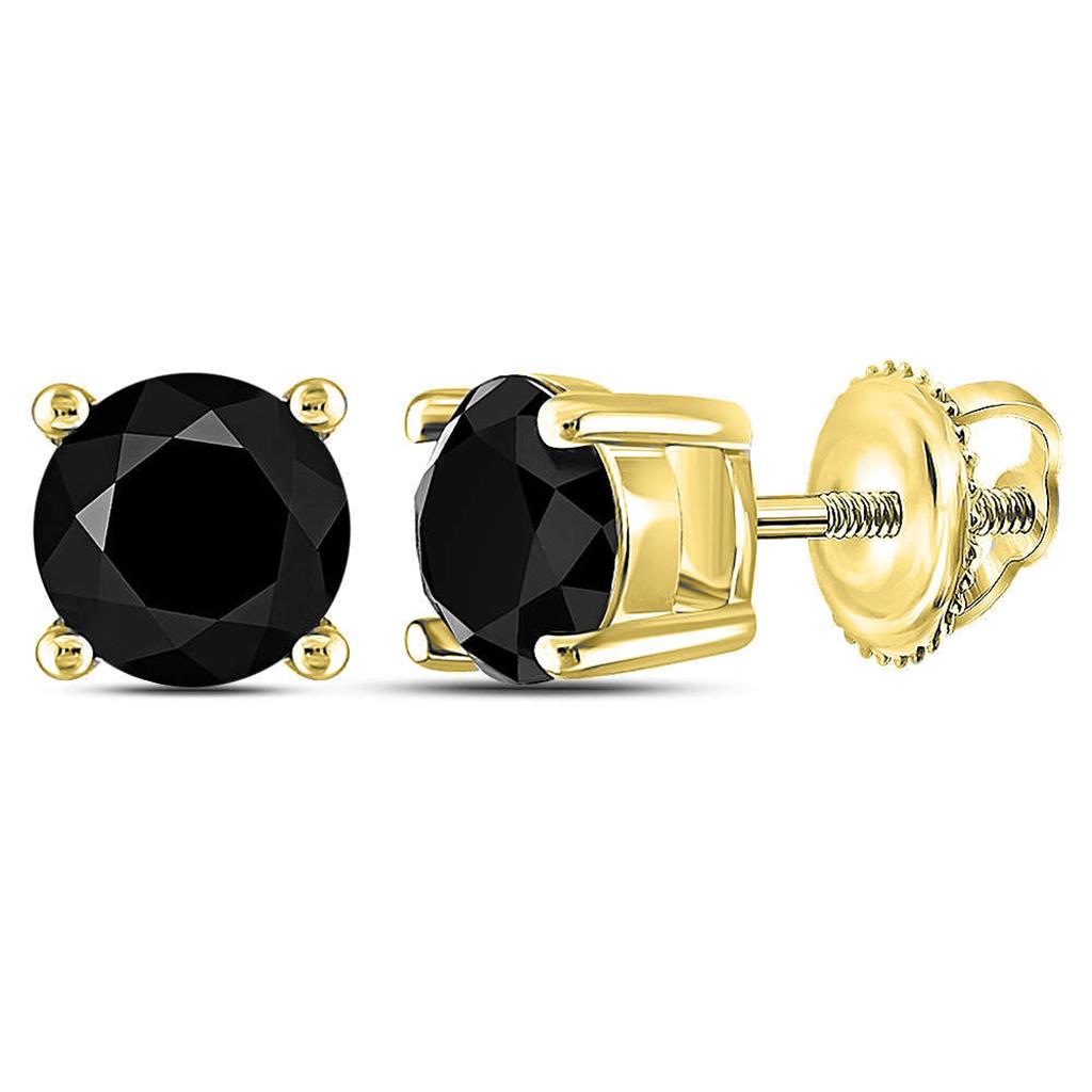 Image of ID 1 14k Yellow Gold Round Black Diamond Solitaire Stud Earrings 1-1/2 Cttw