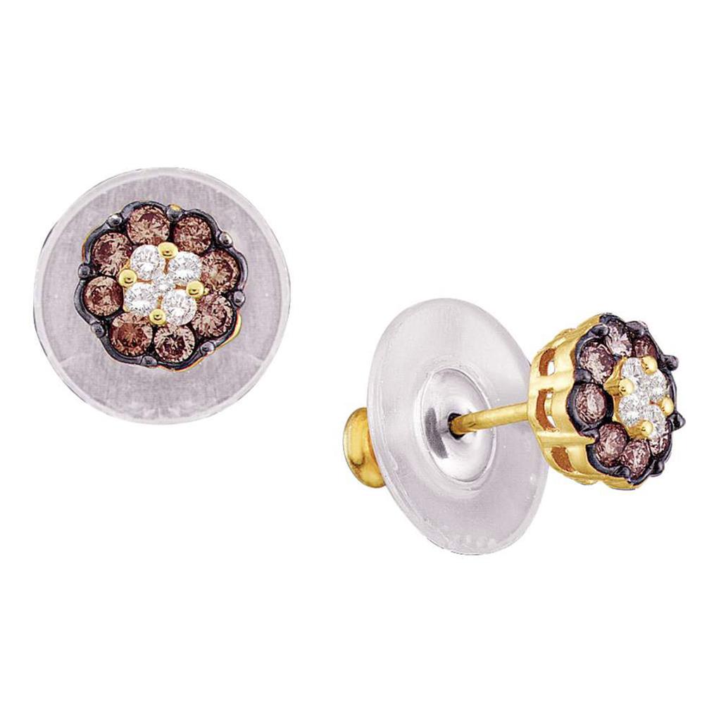 Image of ID 1 14k Yellow Gold Round Brown Diamond Cluster Earrings 1/2 Cttw