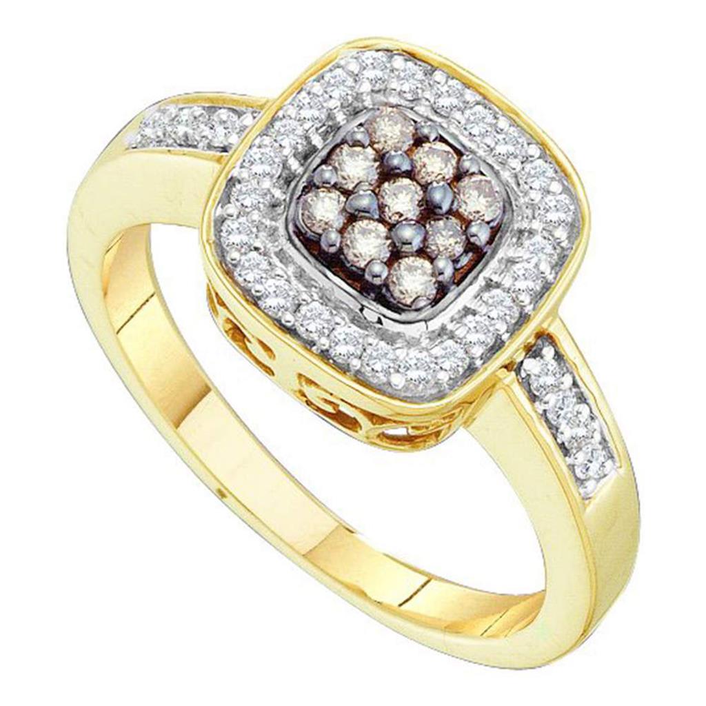Image of ID 1 14k Yellow Gold Round Brown Diamond Cushion Cluster Ring 1/4 Cttw